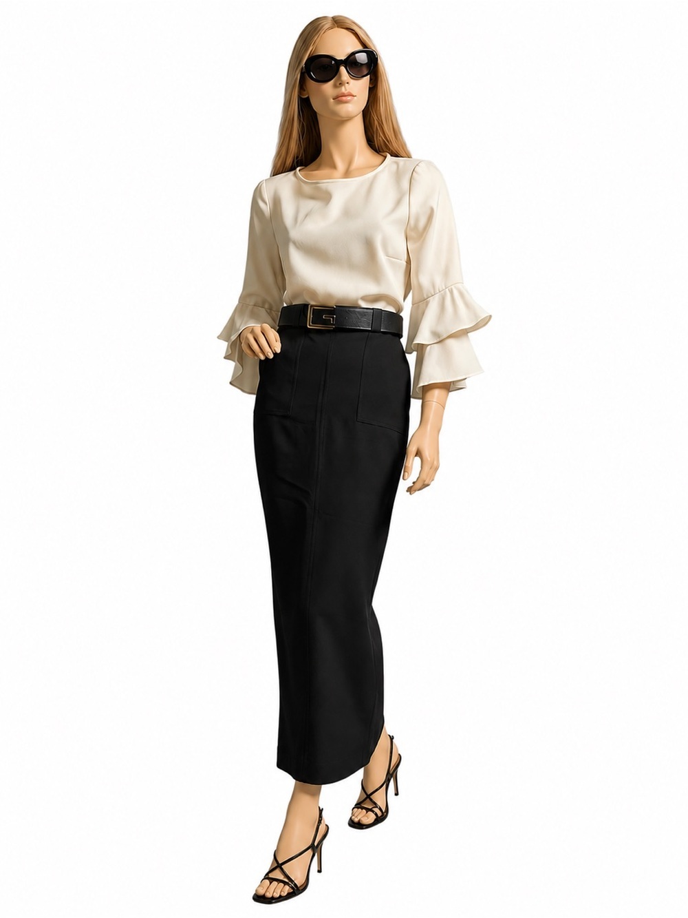 J.Crew Ivory Drapey Crepe Bell Sleeve Top Size 4 Ruffle Blouse Workwear